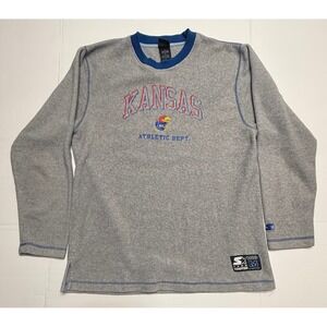 Starter Kansas Jayhawks Fleece Pullover Mens Medium Grey Blue Long Sleeve Shirt